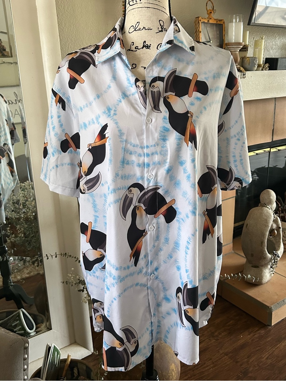 & Other Stories White Short-Sleeve Toucan Print Dress Shirt